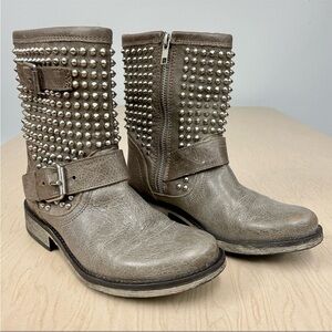 Steve Madden Boots Girls 6 Monicaa Leather Studded Stone Taupe Motorcycle Biker